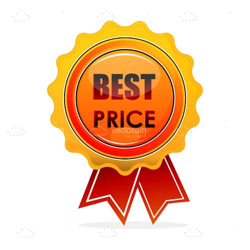 Gold Best Price Badge with Red Ribbons